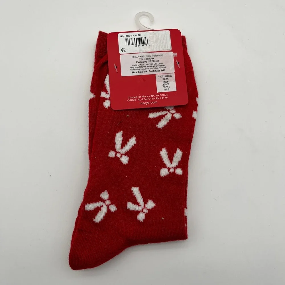 Holiday Lane Socks Womens 9-11 Red White Bow Print Holiday Crew Socks NWT